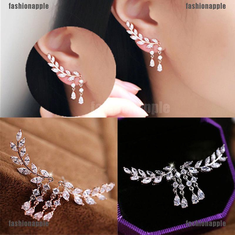 Bông tai hợp kim hình lá đính đá xinh xắn