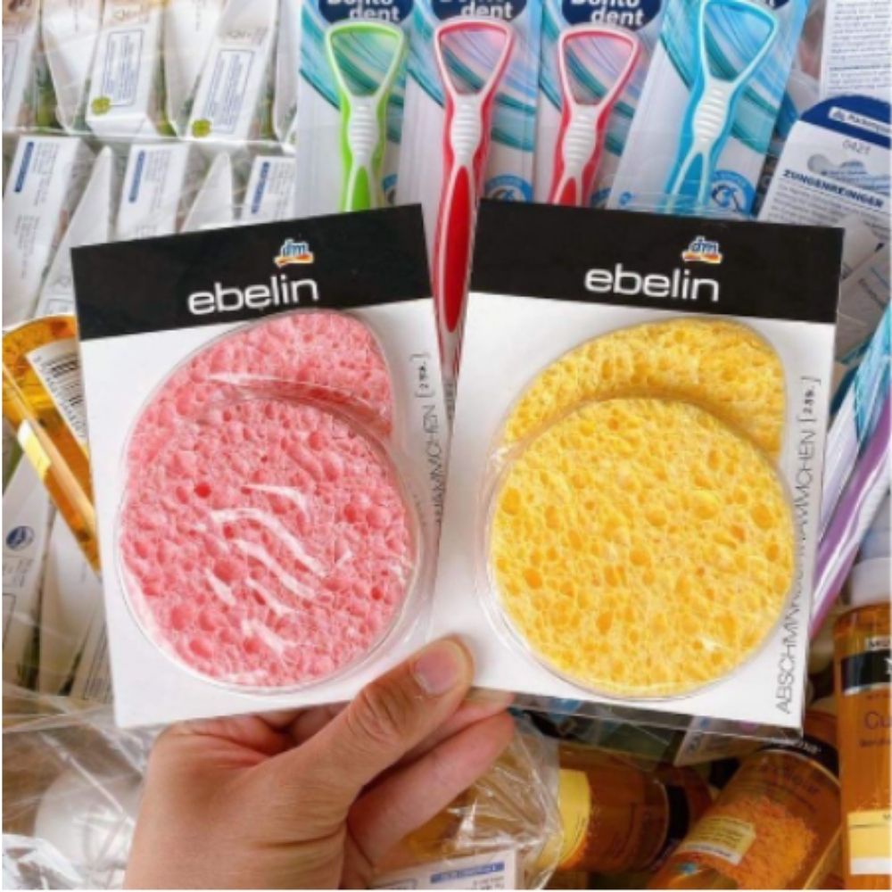 Miếng rửa mặt bọt biển Ebelin vỉ 2 miếng kháng khuẩn