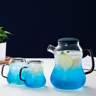 Bình Nước Thủy Tinh 1400ml và 4 Ly 230ml Kiểu Dáng Hồ Lo Có