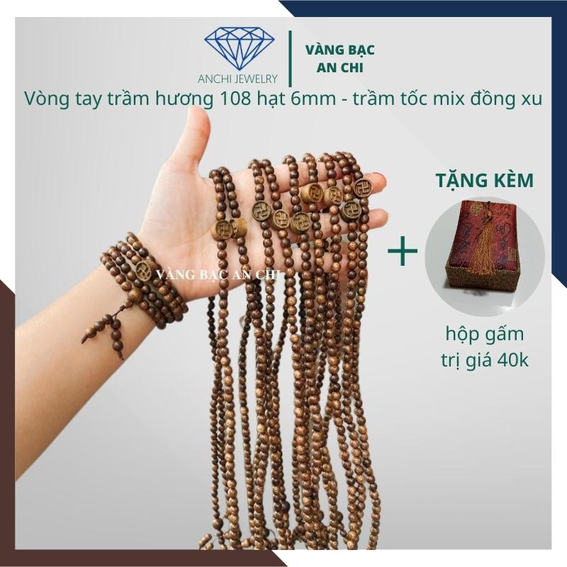 Vòng tay trầm hương 108 hạt nhỏ 6mm mix chữ vạn cho nữ,  Anchi jewelry
