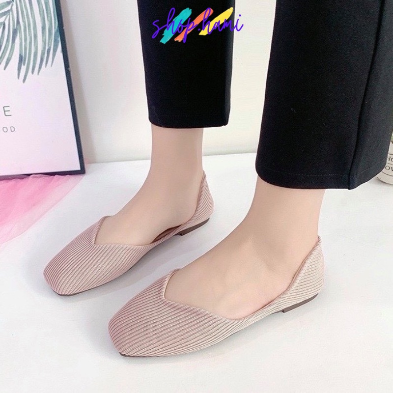 Giày Búp Bê Nữ Đế Bệt Mũi Vuông Da Lộn Chống Trơn Êm Chân Nhiều Màu Hot :Đen, Hồng, Xanh. Đủ Size 35-40 SHOP HAMI G15