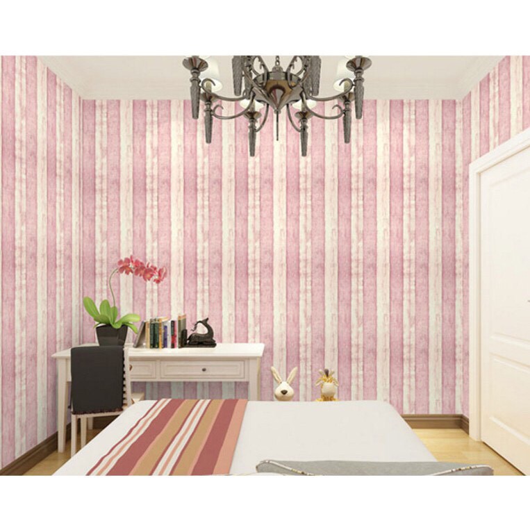 1M x 45cm PVC giấy dán tường (có sẵn keo dán) - giả gỗ sọc hồng lợt