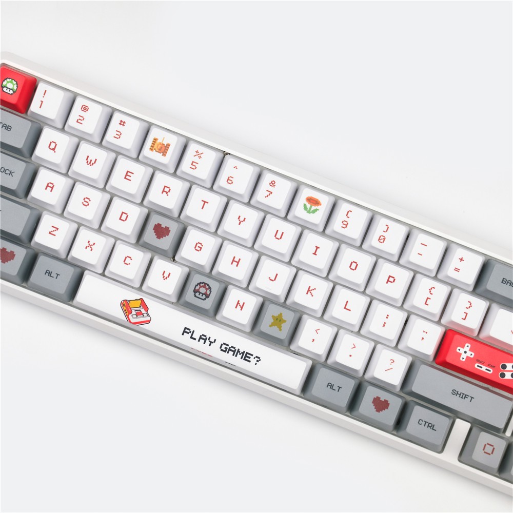 Keycap Mario Famicom 129 nút phím chất liệu thick PBT, Cherry profile, in dyesub 5 mặt vừa hầu hết các layout phím cơ