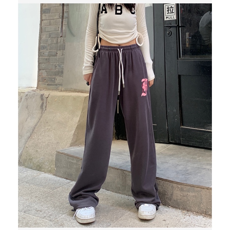 Quần Thể Thao Rút Dây In Họa Tiết Phong Cách Retro Mùa Thu Mới Cho Nữ