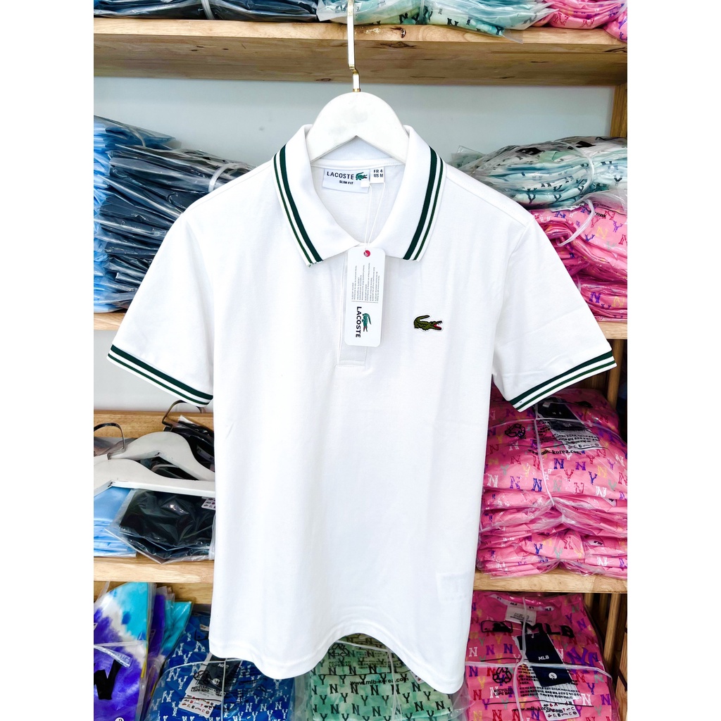 [HÌNH THẬT] ÁO THUN CỔ TRỤ LACOSTE VNXK TRẮNG VIỀN CỔ   - COTTON CÁ SẤU 100%