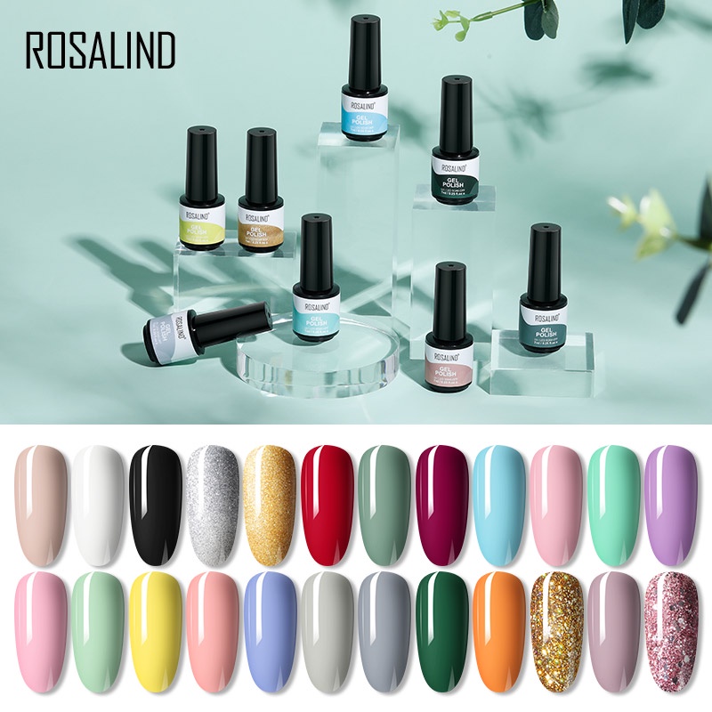 Gel sơn móng tay ROSALIND FXA Series mini màu trơn sáng dùng thiết kế móng tay nghệ thuật