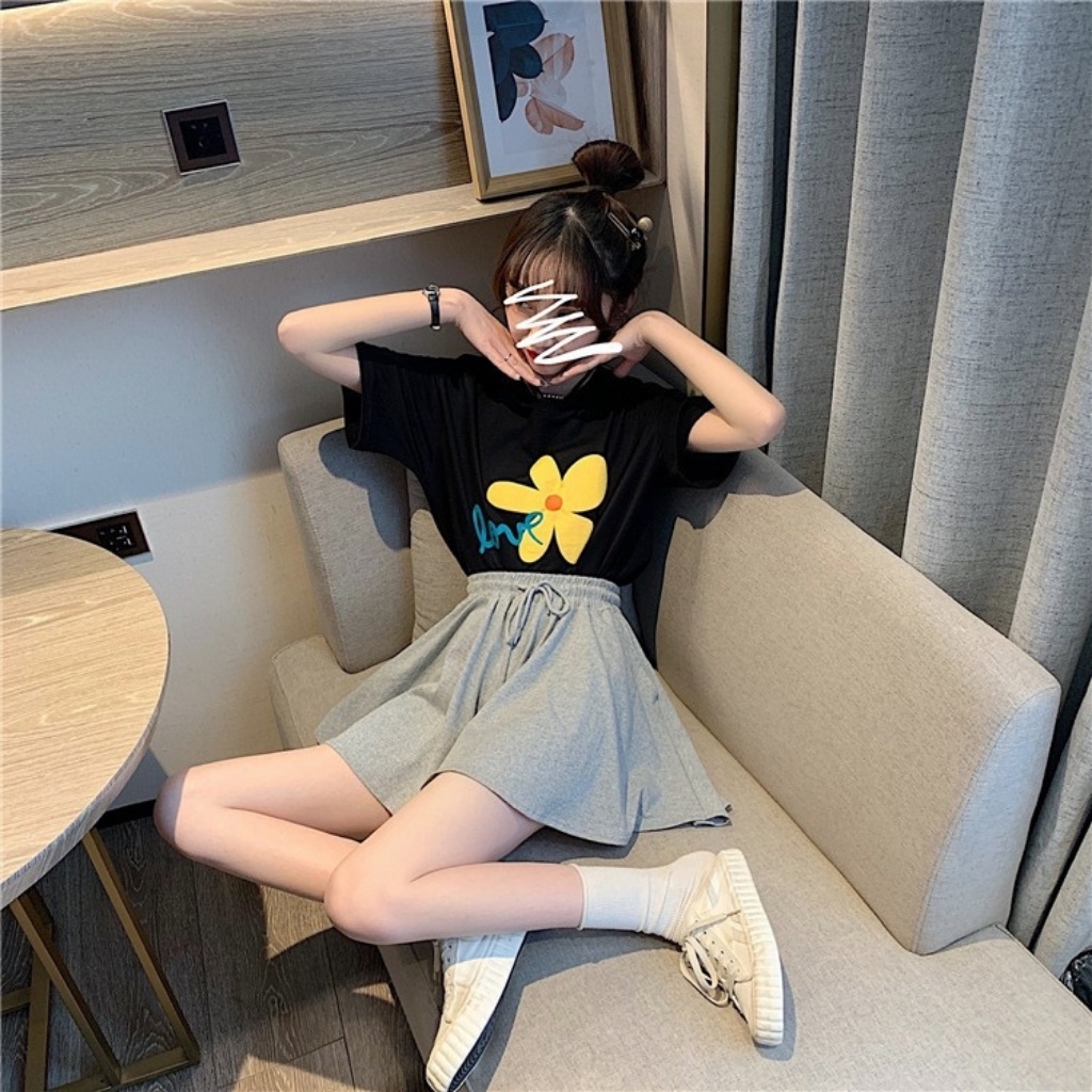 Quần giả váy cạp cao, quần đùi nữ mặc nhà dáng rộng chất vải Cotton mềm mại, thấm hút mồ hôi, siêu mát mã QH-01