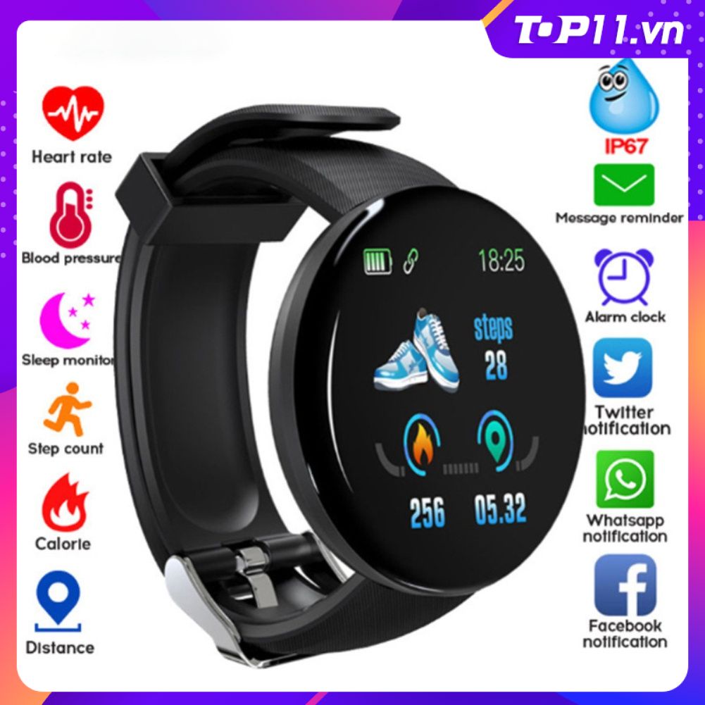 Vòng Đeo Tay thể thao D18S Thông Minh Đồng Hồ Tập Thể Dục Tracker Huyết Áp Trái Tim Tỷ Lệ Màn Hình Android IOS PK Y68 D20 116 cộng với 119S