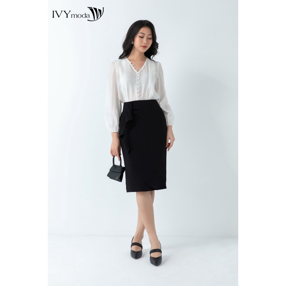 Chân váy bút chì phối bèo IVY moda MS 31M6702