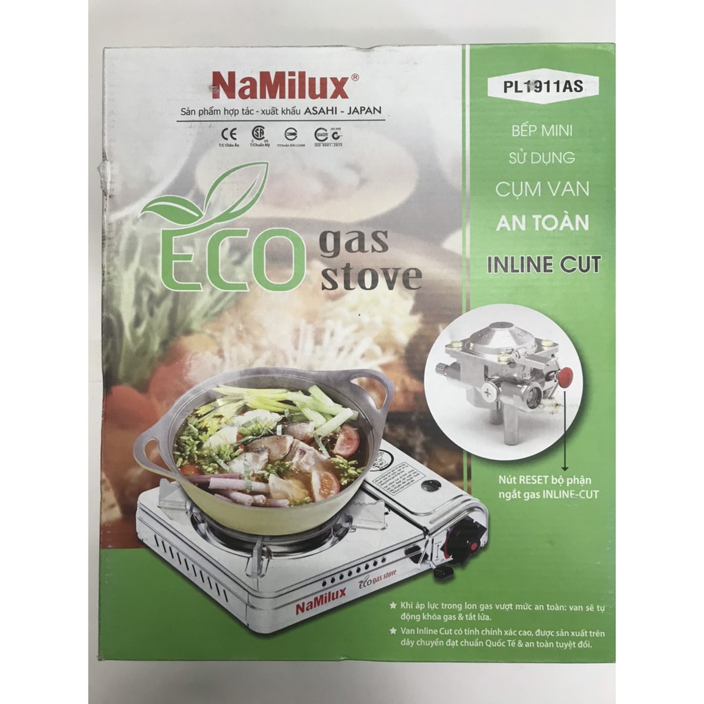 Bếp Gas Mini inox NaMilux PL1911AS, Van inline-cut ngắt Gas chống cháy nổ- Hàng Chính Hãng