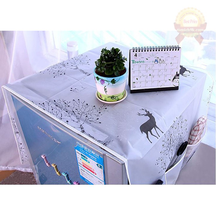 Phủ tủ lạnh nhiều ngăn nhìn xuyên PVC hoa văn trang trí tủ lạnh