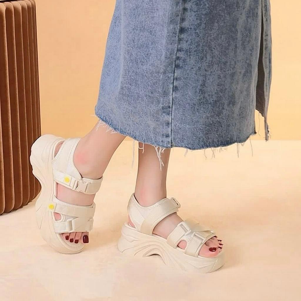 Giày sandal nữ MWC 2406 - Sandal Đế Cao Phối Vải Dù Siêu Cute Với Quai Ngang Lót Dán Thời Trang