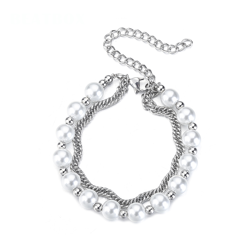 Vòng tay đính hạt ngọc trai phong cách hip hop cá tính