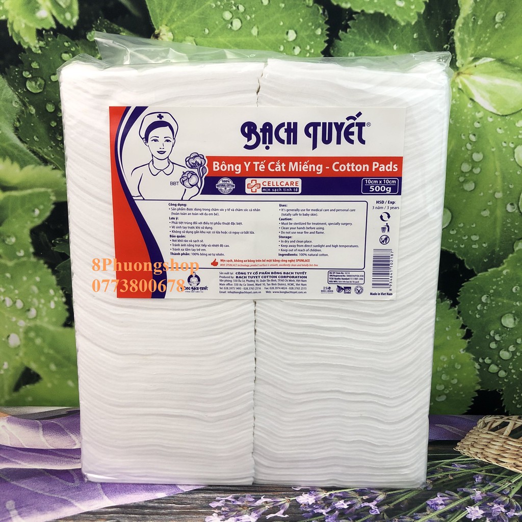 Bông Y Tế Bạch Tuyết Cắt Miếng 10x10 gói 500g ( Hàng chính hãng )