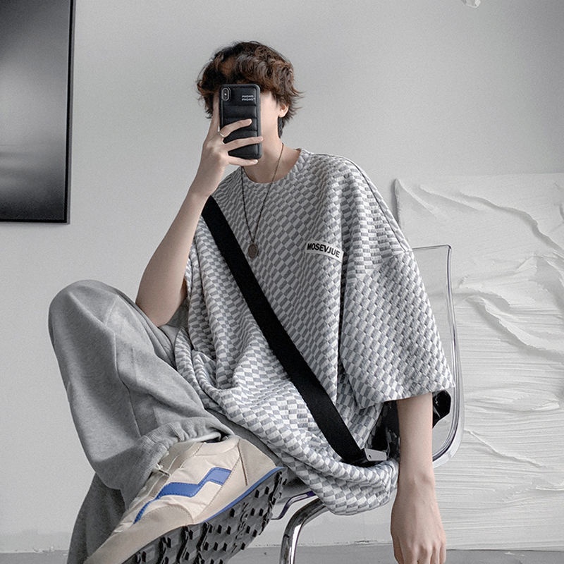 Áo Thun Tay Ngắn Cổ Tròn Họa Tiết Kẻ Sọc Màu Sắc Tương Phản Phong Cách Hàn Quốc Thời Trang Mùa Hè Cho Nam