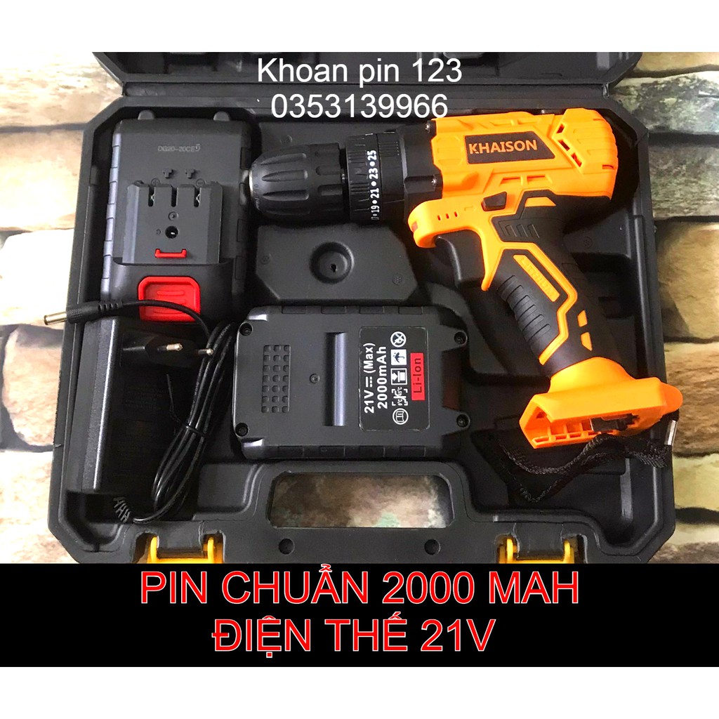 [CHÍNH HÃNG] Khoan pin 21v có búa pin chuẩn 2A lõi đồng nguyên chất KHAISON (tặng phụ kiện)