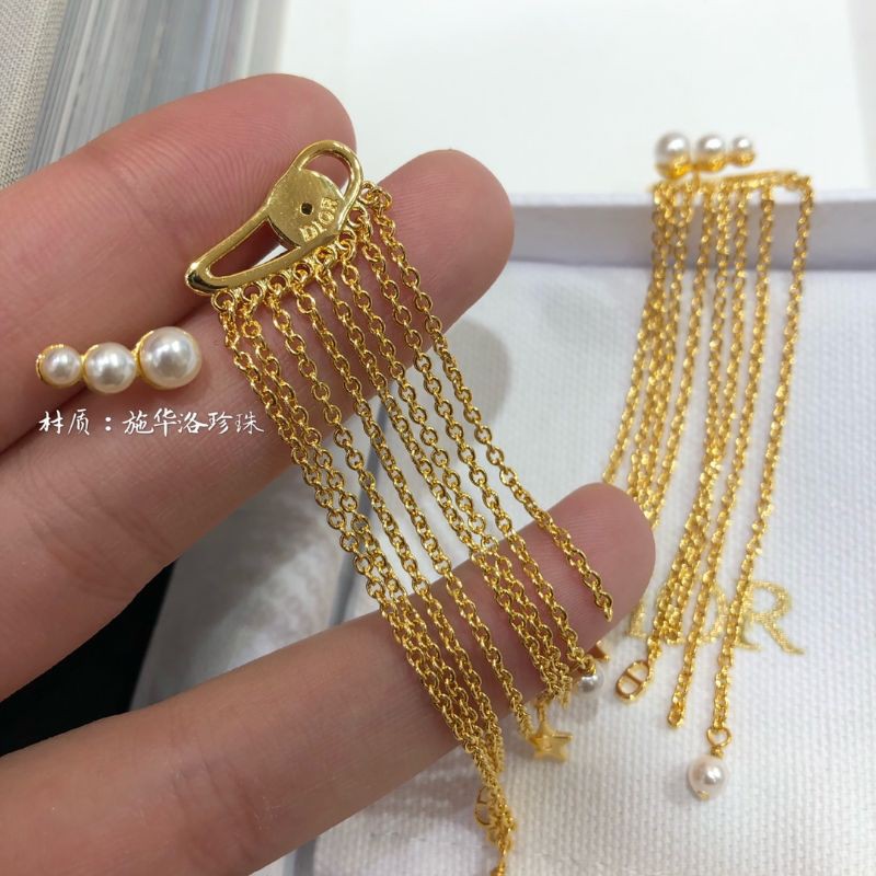 Dìǒr New Brass Single CD Pearl Pendant Swarovskì Pearls Tassels Earrings