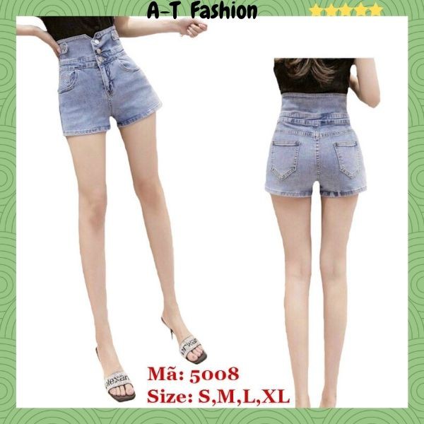 Quần Short Nữ Lưng Cao ❤️FREESHIP❤️ Quần Short Jean Nữ chất bò co giãn nhẹ phối kiểu siêu xinh A-T Fashion-QSJN5008