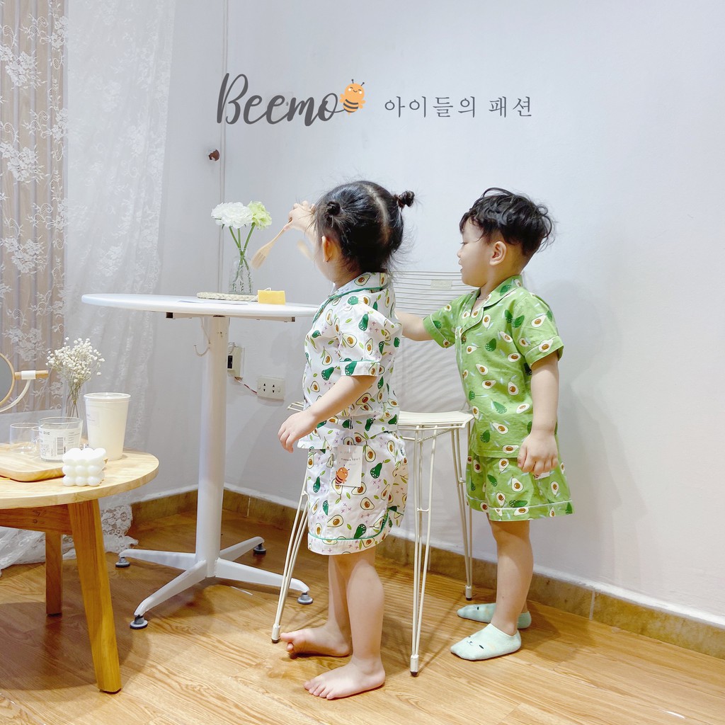 Set Pijama cộc tay cho bé Beemo, Chất liệu thô Hàn, họa tiết quả bơ xanh xinh xắn, thoáng mát B050