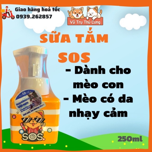 Sữa tắm khô cho Chó Mèo dạng bọt SOS, dịu nhẹ cho Chó con, mèo con