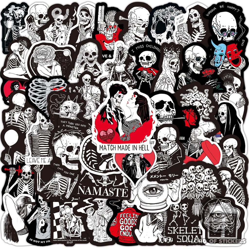 Set 100 Hình Dán Gothic Skull Sticker Graffiti Đầu Lâu Chống Thấm Nước Trang Trí Mũ Bảo Hiểm, Laptop, Điện Thoại, Vali