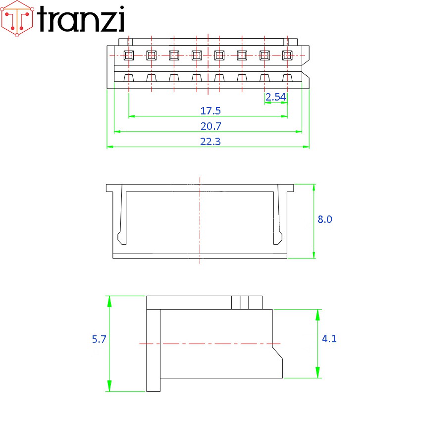 Vỏ Header 2.54mm cái XH2.54 2P 8mm trắng - túi 100 con