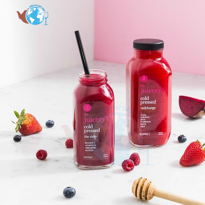 Chai Thủy Tinh Vuông 250ml Nắp Nhựa đựng các loại nước ép, detox, sinh tố, trà sữa