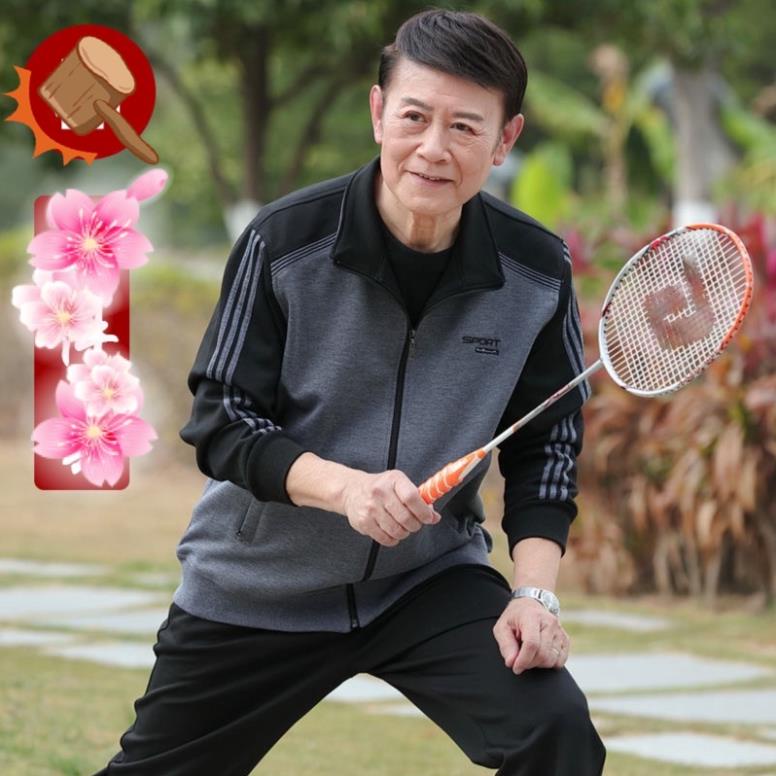 Bộ quần áo thể thao nam trung niên thu đông cao cấp, bộ thể thao nam giữ nhiệt mùa đông *