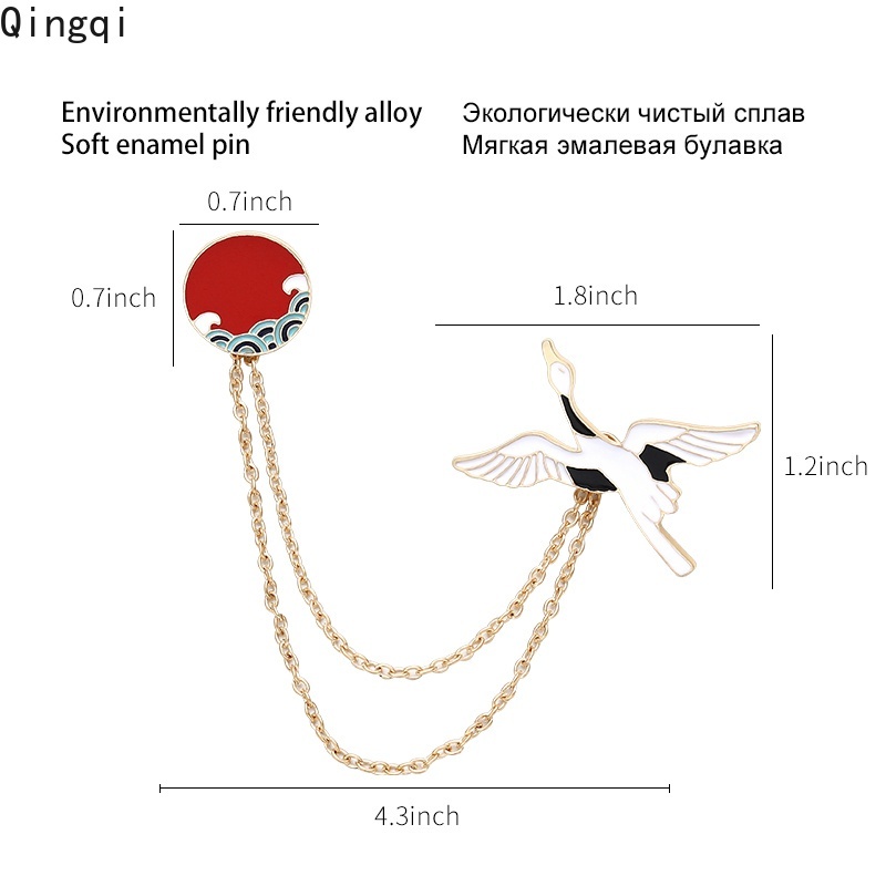 Ghim cài áo Miss Zoe dây xích gắn hình chim hạc + sóng biển kiểu Nhật Bản sáng tạo thích hợp làm quà tặng cho bạn bè