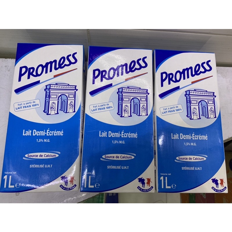 Hộp sữa tươi Pháp Promess 1 lít Nguyên chất - Ít béo - Không béo