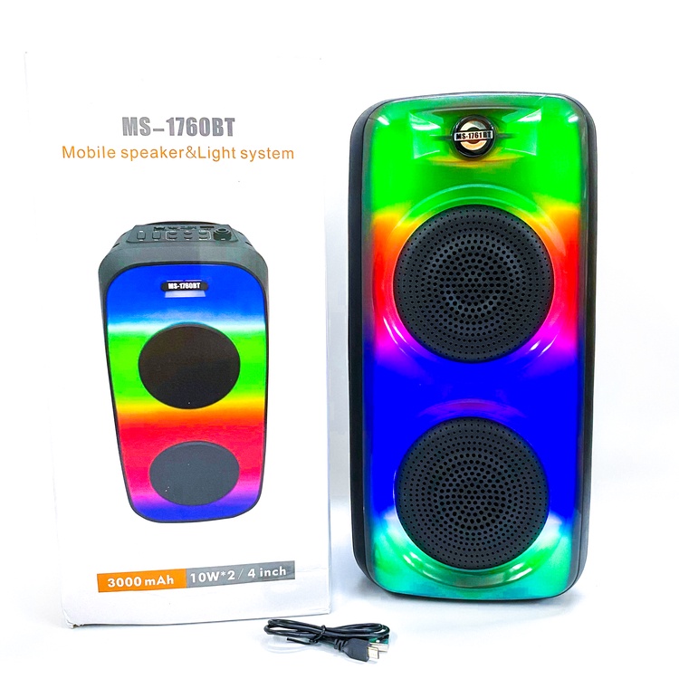 Loa Bluetooth MS-1761BT với đèn led RGB âm thanh bass mạnh tích hợp khe cắm thẻ nhớ, USB và có thể karaoke