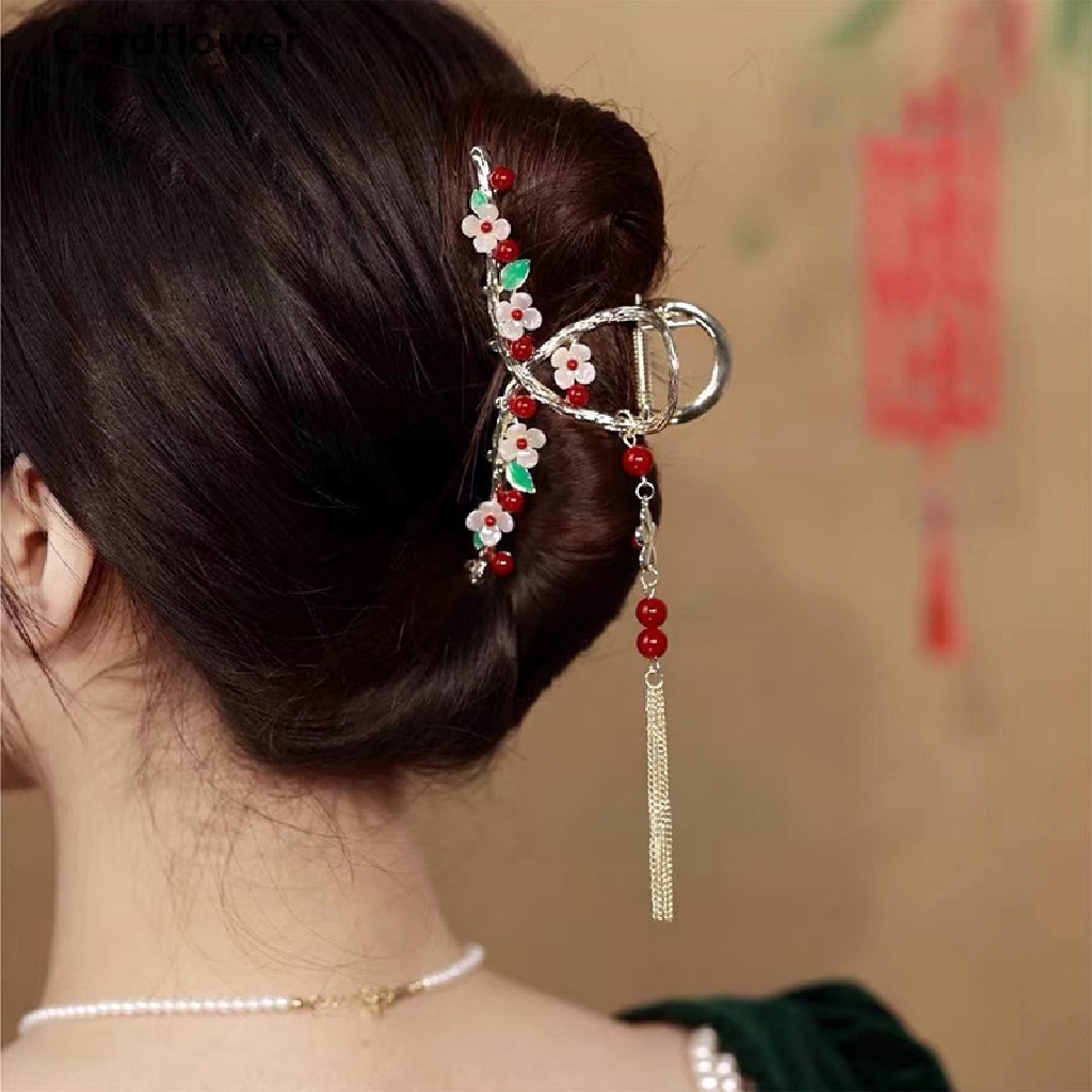 < Cardflower > Kẹp Tóc Càng Cua Hoa Hợp Kim Đính Ngọc Trai Phong Cách Trung Quốc Retro Cho Nữ