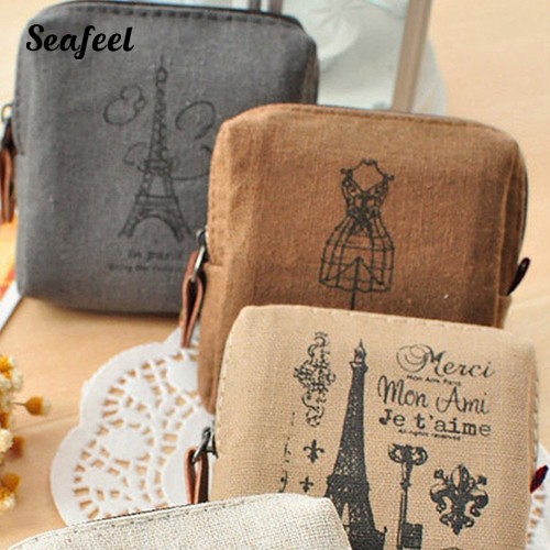 Ví nhỏ vải lanh hình tháp eiffel phong cách vintage