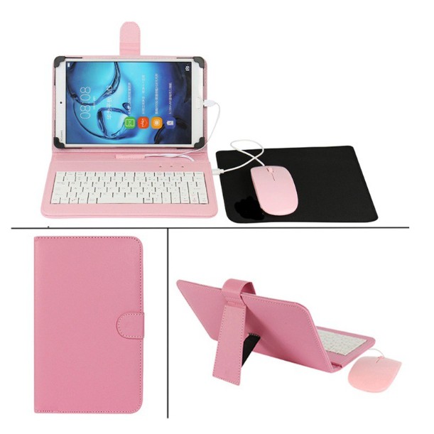 Bao Da Bàn Phím Có Chuột + Lót Chuột Cho Điện Thoại, Máy Tính Bảng 10 Inch (Hồng)