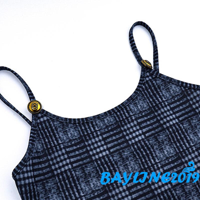 Đầm Hai Dây Mỏng Hở Lưng Họa Tiết Kẻ Sọc Bằng Kim Loại Đơn Giản Cho Nữ