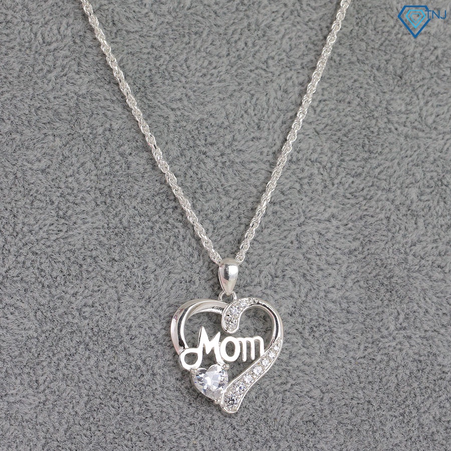 Quà tặng mẹ sinh nhật - Vòng cổ nữ bạc 925 mặt trái tim chữ Mom DCN0595 - Trang Sức TNJ
