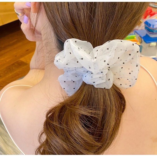 Dây buộc tóc, cột tóc vải scrunchies chiffon chấm bi siêu đẹp