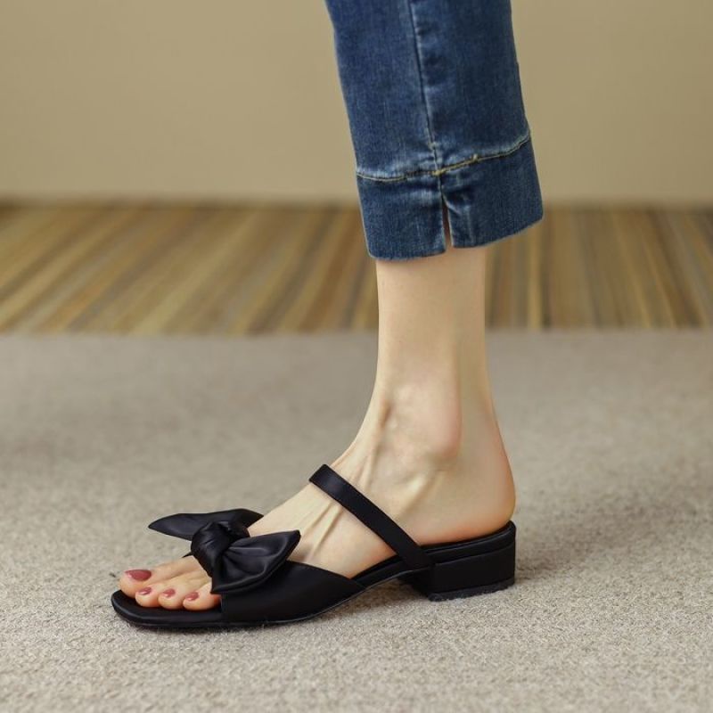 Dép Đế Bằng Hở Ngón Đính Nơ Xinh Xắn Thời Trang Dành Cho Nữ