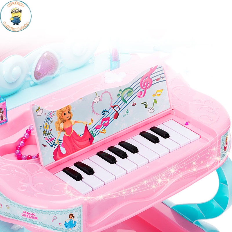 Bàn Trang Điểm Cỡ Lớn Dành Cho Bé Gái Magic Princess Mirror Có Gương Cảm Ứng,Đàn Piano Tặng Kèm Ghế Và Nhiều Phụ Kiện