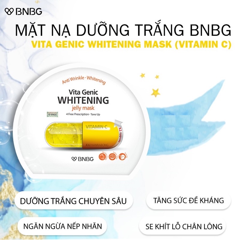 Combo 5 miếng Mặt nạ giấy vàng dưỡng da trắng sáng và đều màu BNBG Vita Genic Whitening Jelly Mask  30ml x5