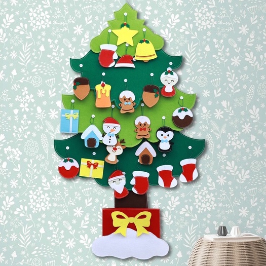 Cây thông Noel 2023 chất liệu vải nỉ cao cấp xuất Âu dán tường cửa kính full họa tiết trang trí xinh kèm đèn giáng sinh