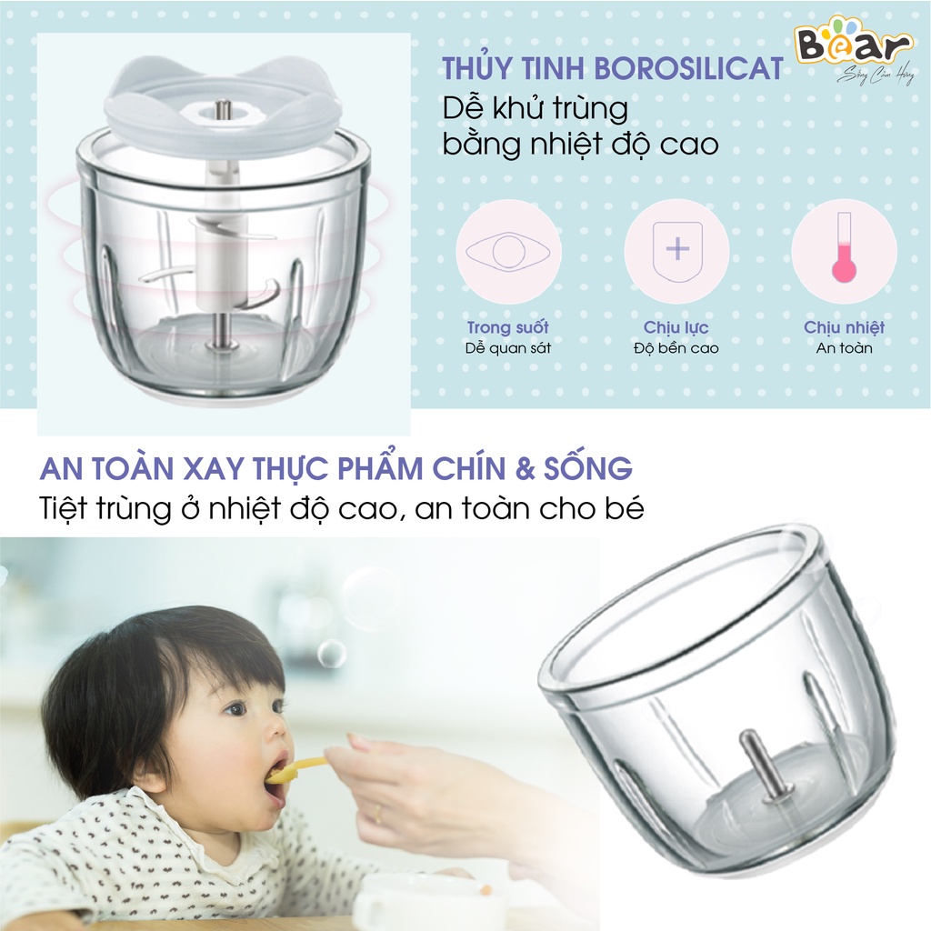 Combo Nồi Nấu Chậm 2,5L Bear SUBE003 và Máy Xay Ăn Dặm 0,3L Bear B03V2 nấu cháo, chưng yến Bảo hành Chính hãng