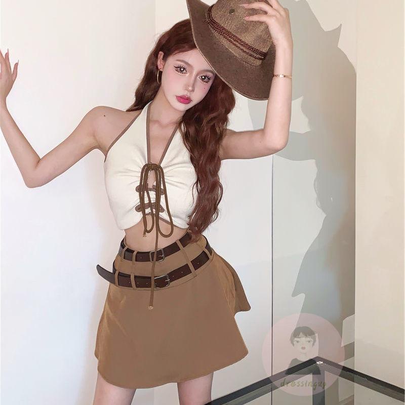 Áo Thun Ngắn Tay Hở Lưng Cổ Chữ V Màu Sắc Tương Phản Thời Trang Mùa Hè Cho Nữ