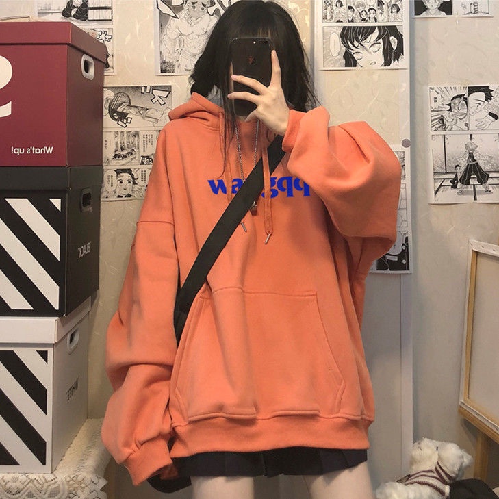 Áo Hoodie Dáng Rộng In Chữ Phong Cách Hàn Quốc Thời Trang Mùa Đông Cho Nữ