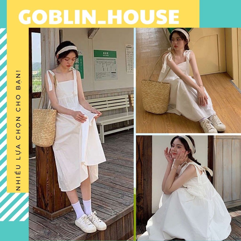 Váy 2 dây thô nến buộc vai/ Váy babydoll nữ dáng xòe phong cách Hàn Quốc / HÀNG CÓ SẴN