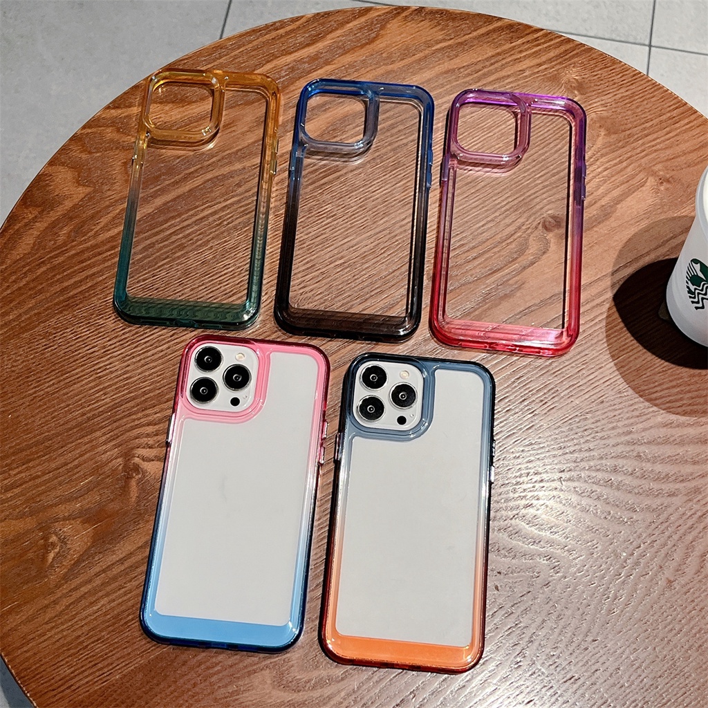 Ốp Điện Thoại Acrylic Cứng Viền TPU Mềm Chống Sốc Màu Gradient Cầu Vồng Sang Trọng Cho iPhone 13 14 12 11 Pro Max