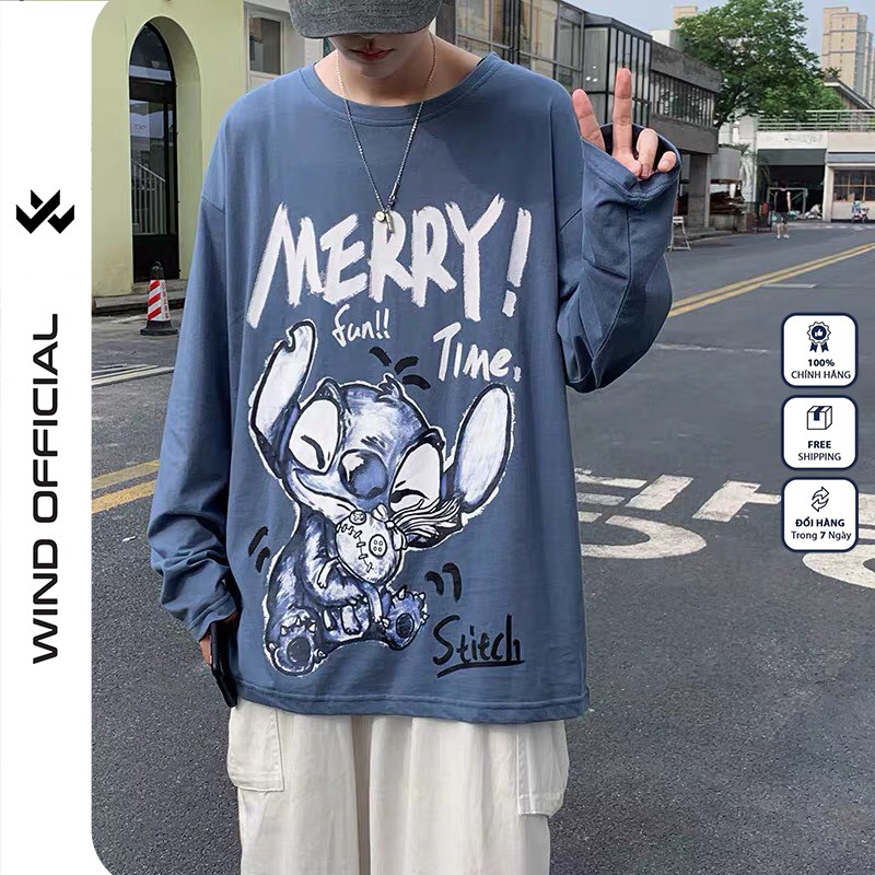 Áo thun tay dài WIND phông unisex form rộng MERRY sweater thời trang nam nữ oversize | BigBuy360 - bigbuy360.vn