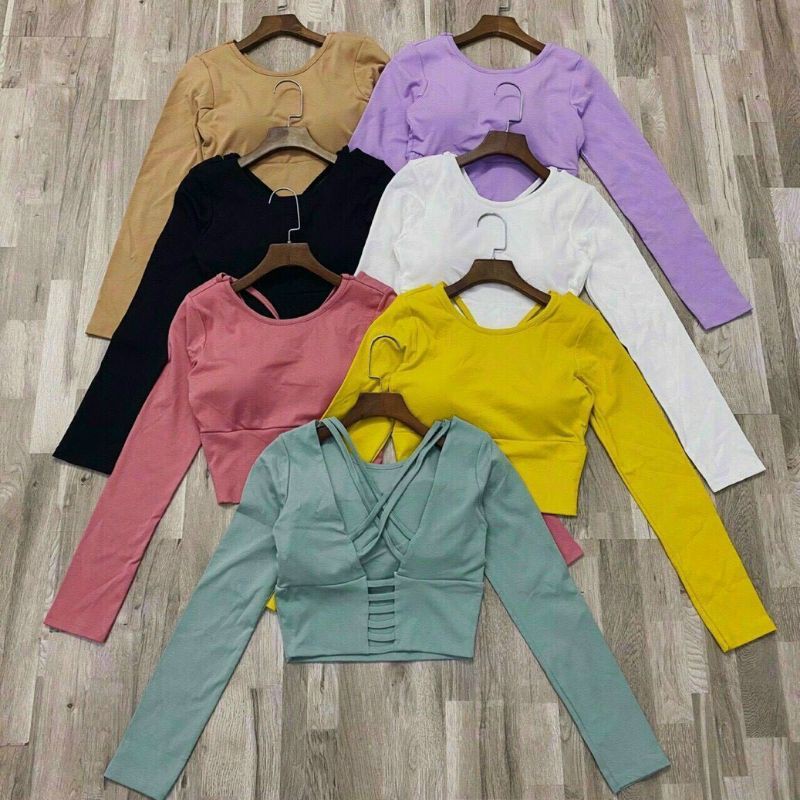 Áo croptop tập gym chéo dây kèm mod