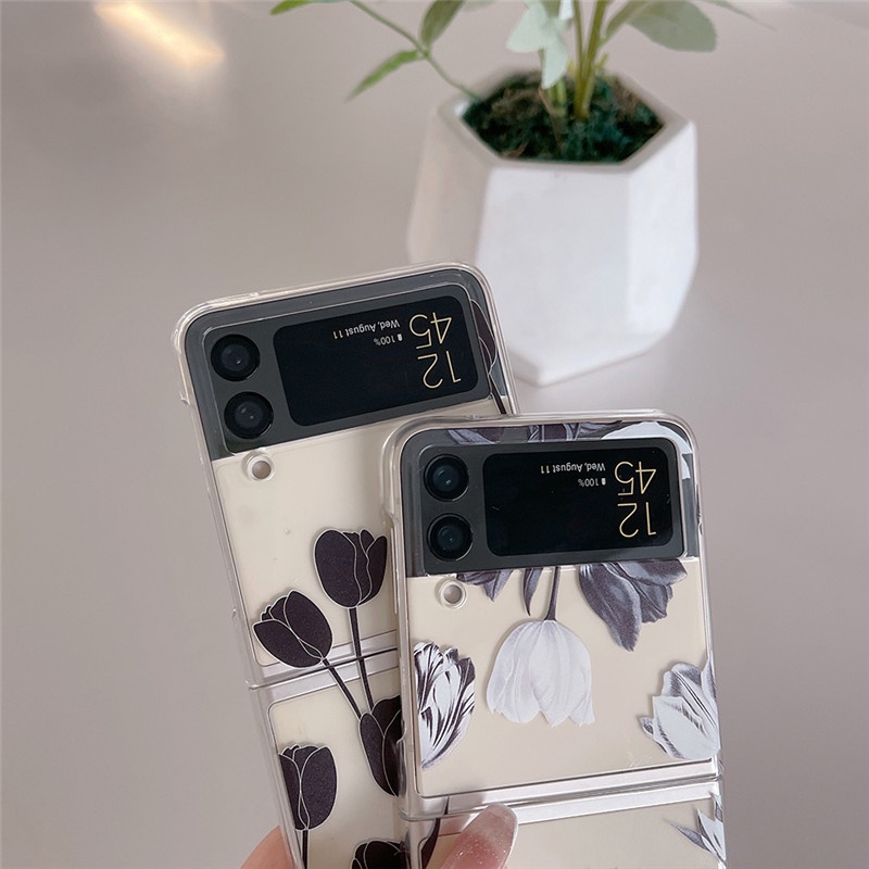 Ốp Điện Thoại PC Cứng Trong Suốt Chống Sốc Hình Hoa Tulip Cho Samsung Galaxy Z Flip 3 5G Z Flip3 Zflip3 Samsung Z Flip3