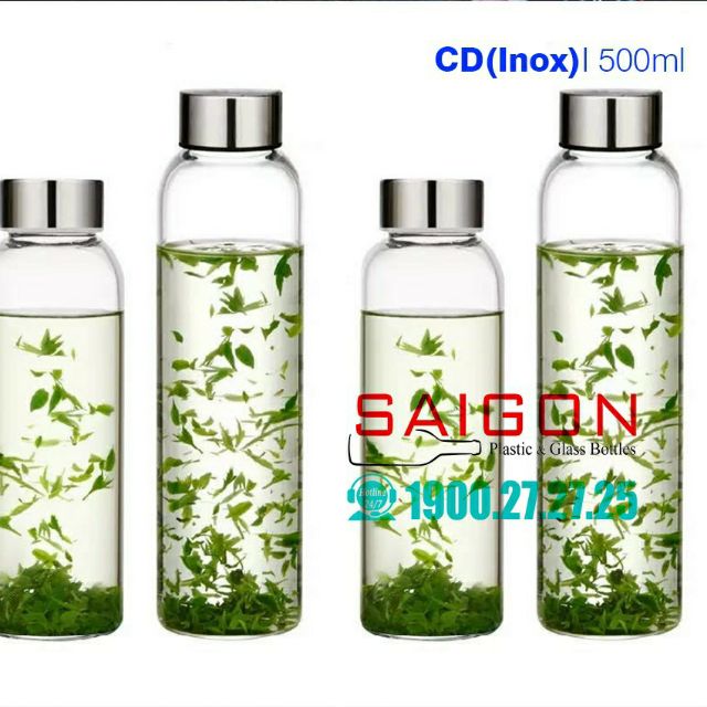 Bình giữ nhiệt thủy tinh 500ml /Bình nước thủy tinh nắp inox 500ml